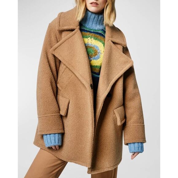 Smythe Camel Tan Faux Shearling Teddy Car Coat Jacket size Extra Small - Picture 1 of 10